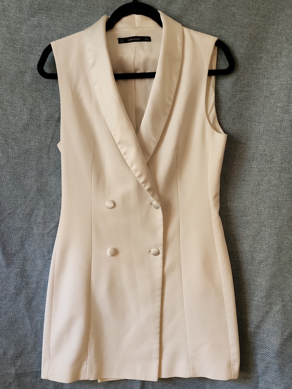 Zara Cream Double-Breasted Sleeveless Blazer Dress Size L